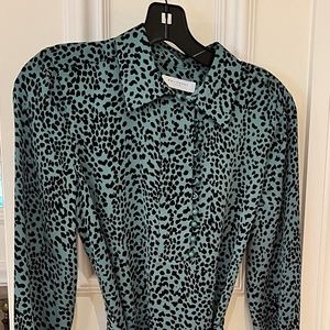 Equipment  Femme Brand, Teal and Black Animal Print Shirtdress, Size 0